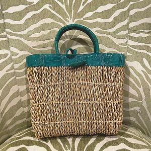 Genuine Alligator detail raffia handbag.